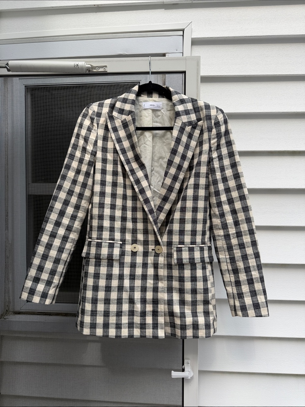 Mango, Checked Double-Breasted Women's Blazer Jacket - Black & Cream set